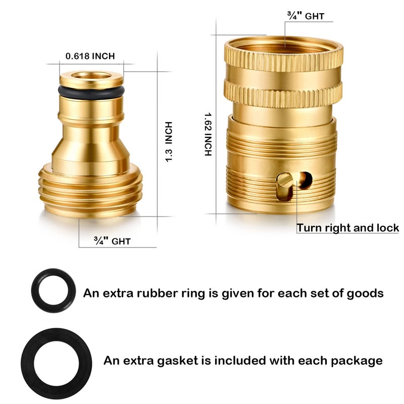 YELUN Garden Hose Quick Connect Solid Brass 3/4 inch GHT Internal Thread Quick Connector Fittings No-Leak Water Hose Female and Male product adapters (4 SETS) - Image 2
